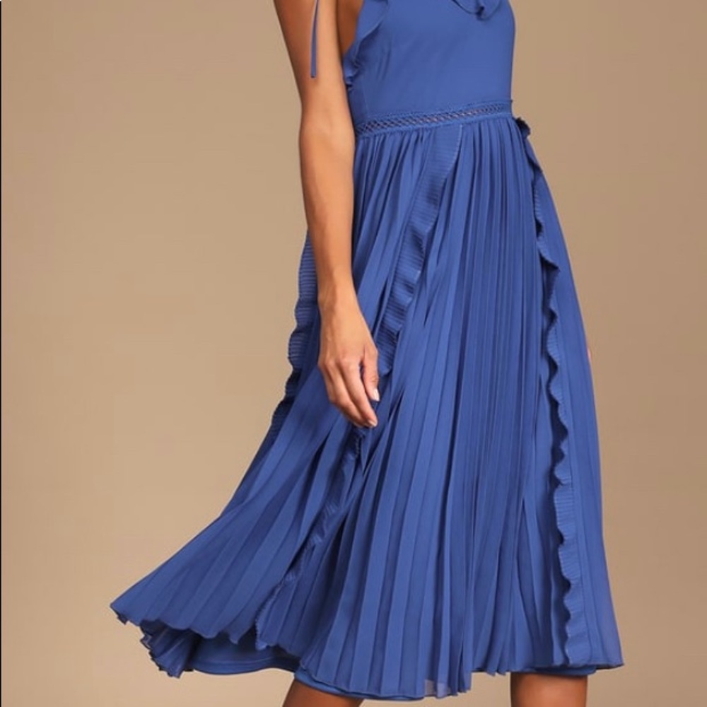 Lulu’s Never a Dull Moment Royal Blue Tie-Strap Pleated Midi
